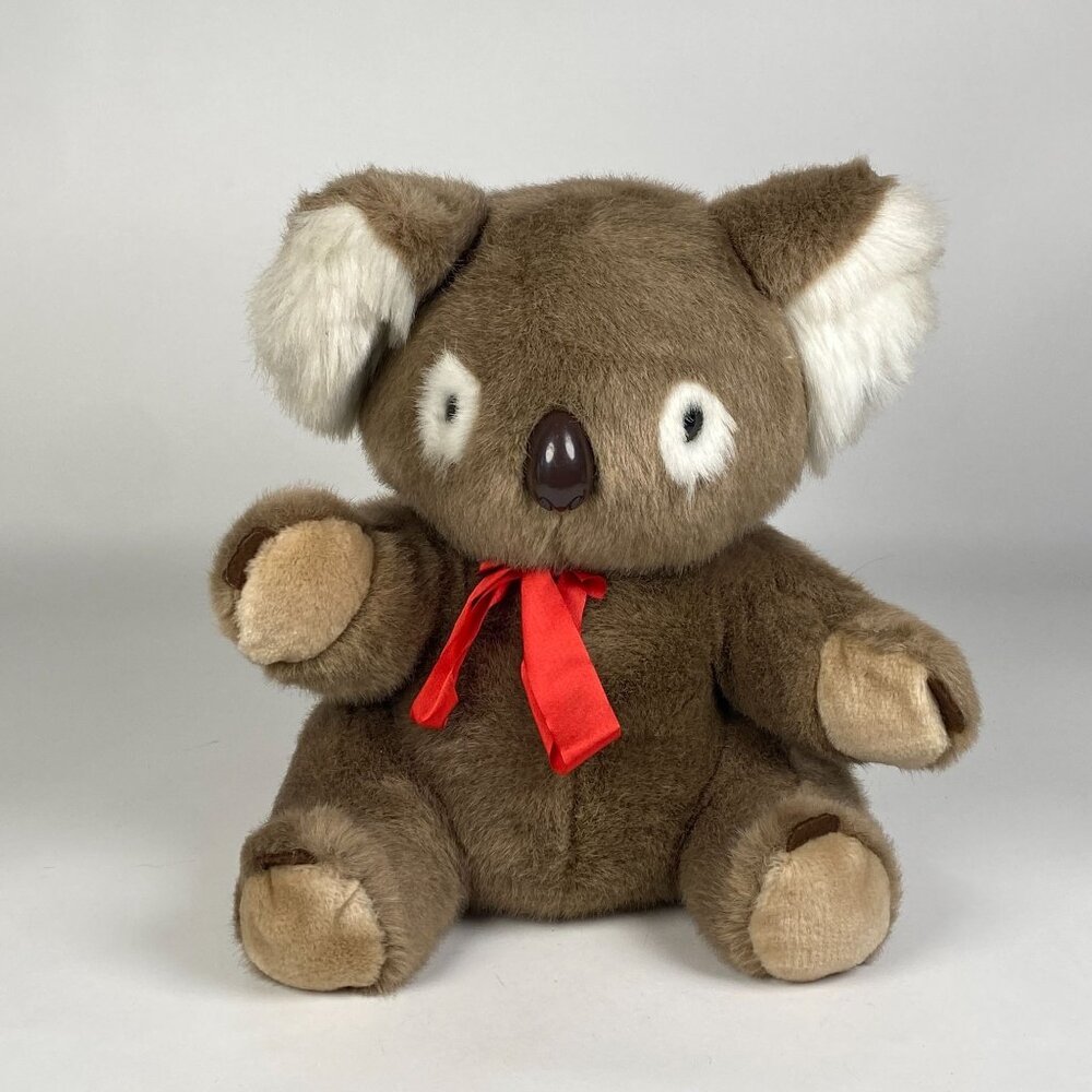 Vintage Wal-Mart Koala Bear Plush with Red Bow Stuffed Animal Toy Pot Belly 12"